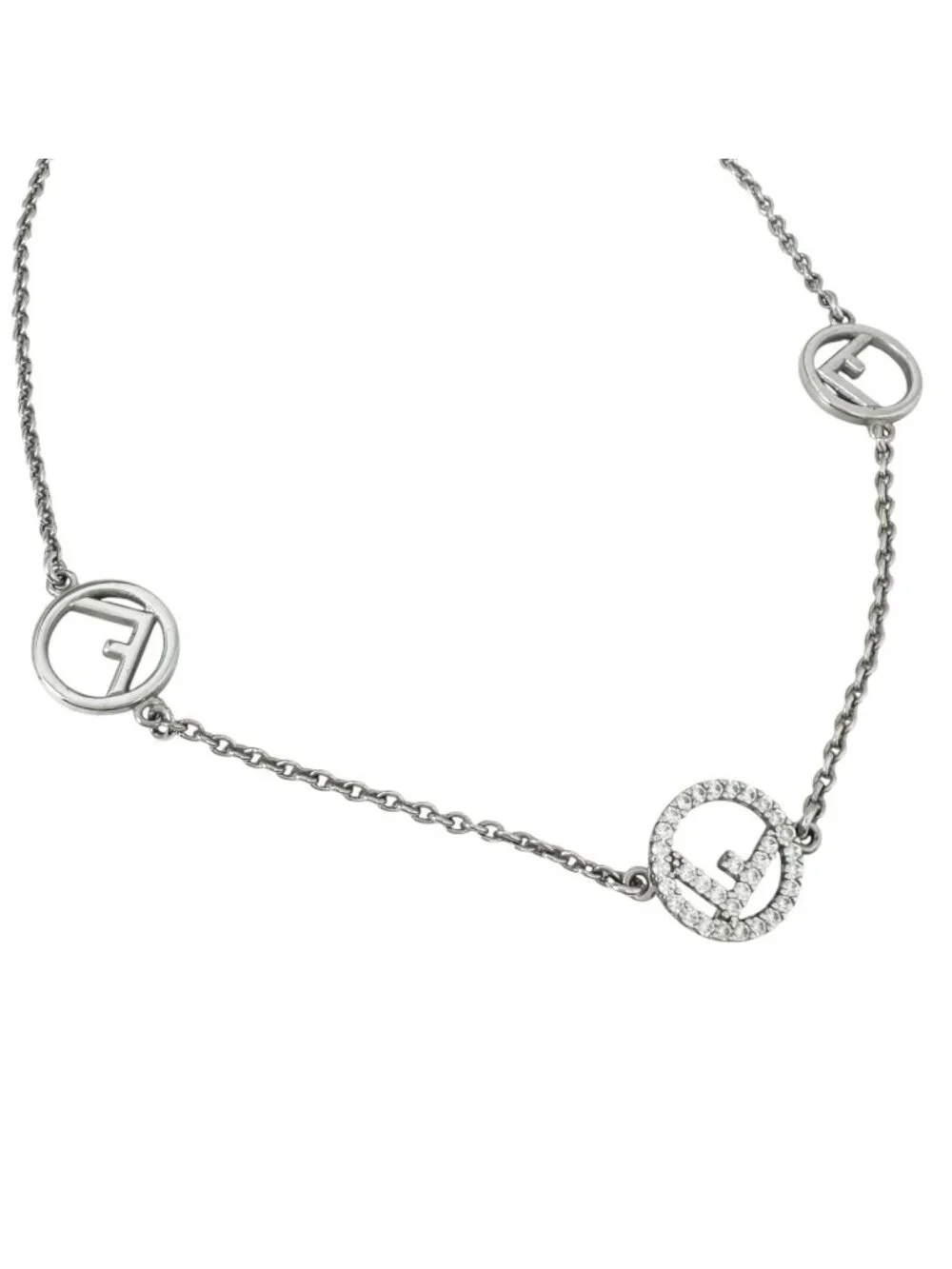 Fendi F is Fendi Metal Rhinestone Silver Necklace